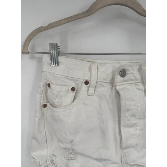 Levis Premium 501 Shorts Womens 24 White Denim Button Fly Jean Cut Off Festival - Picture 7 of 8